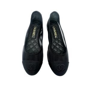 Chanel Mesh Interlocking CC Logo Cap Toe Ballet Flats Black Women's Size 36
